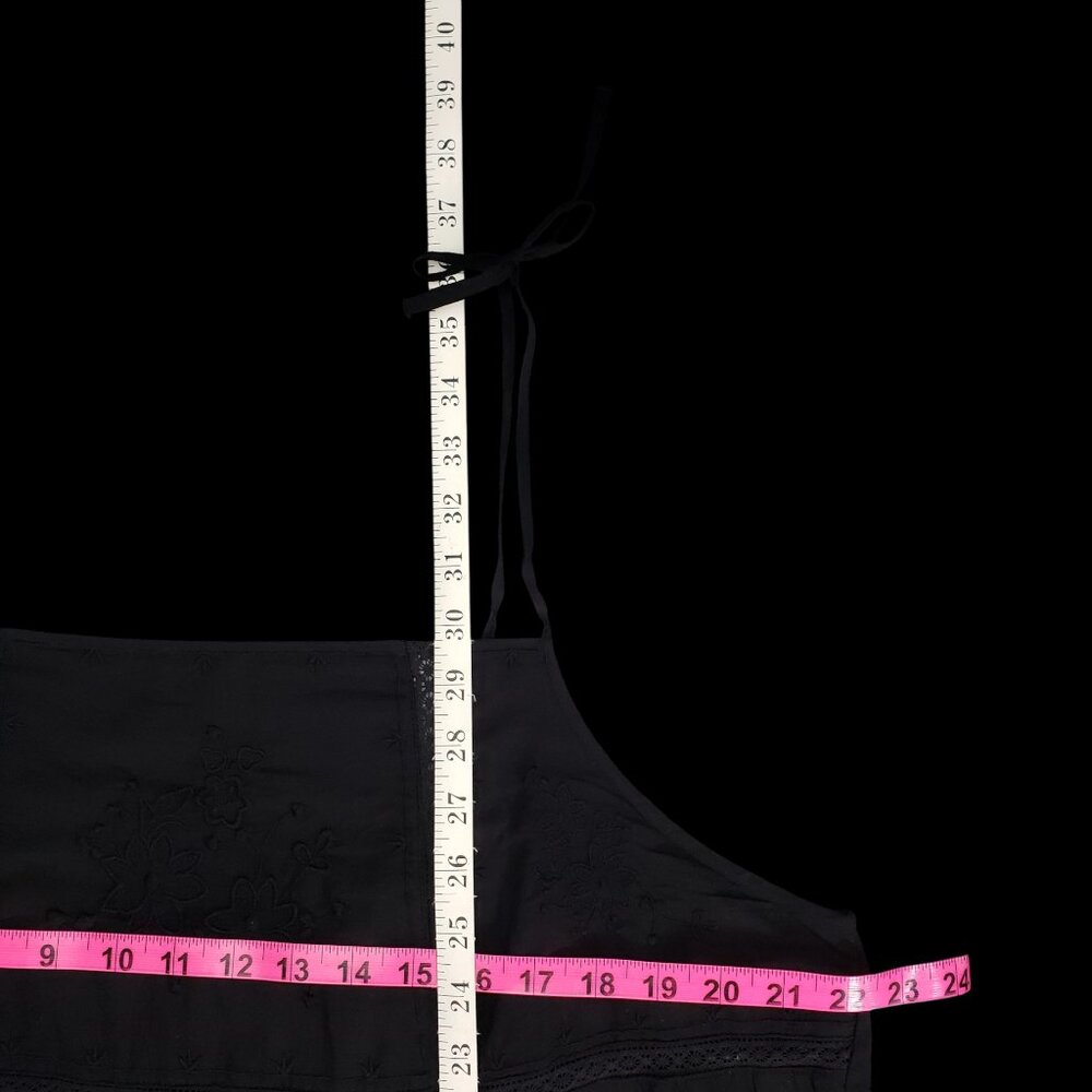 Black Embroidered Tie Strap Babydoll Dress XL Boho - Picture 10 of 11